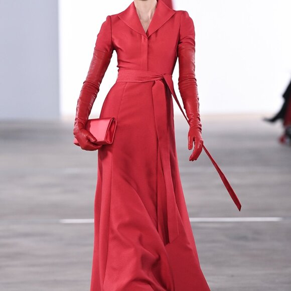 Badgley Mischka Luxe Coat Dress Crepe Gown w/ Bow in Red Maxi - Picture 13 of 14